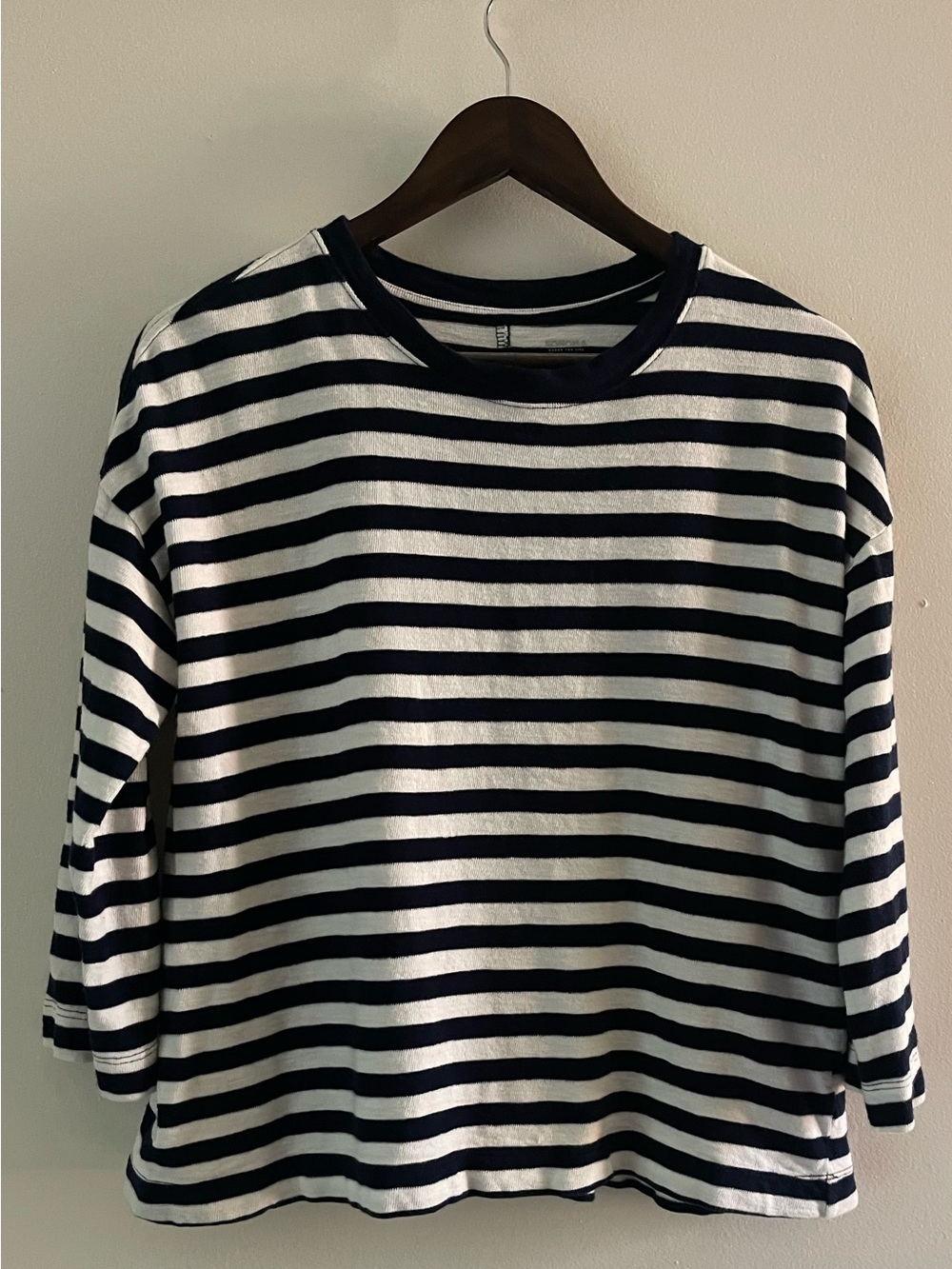 Sonoma Navy Blue White Striped 100% Cotton Crewneck Top Medium M